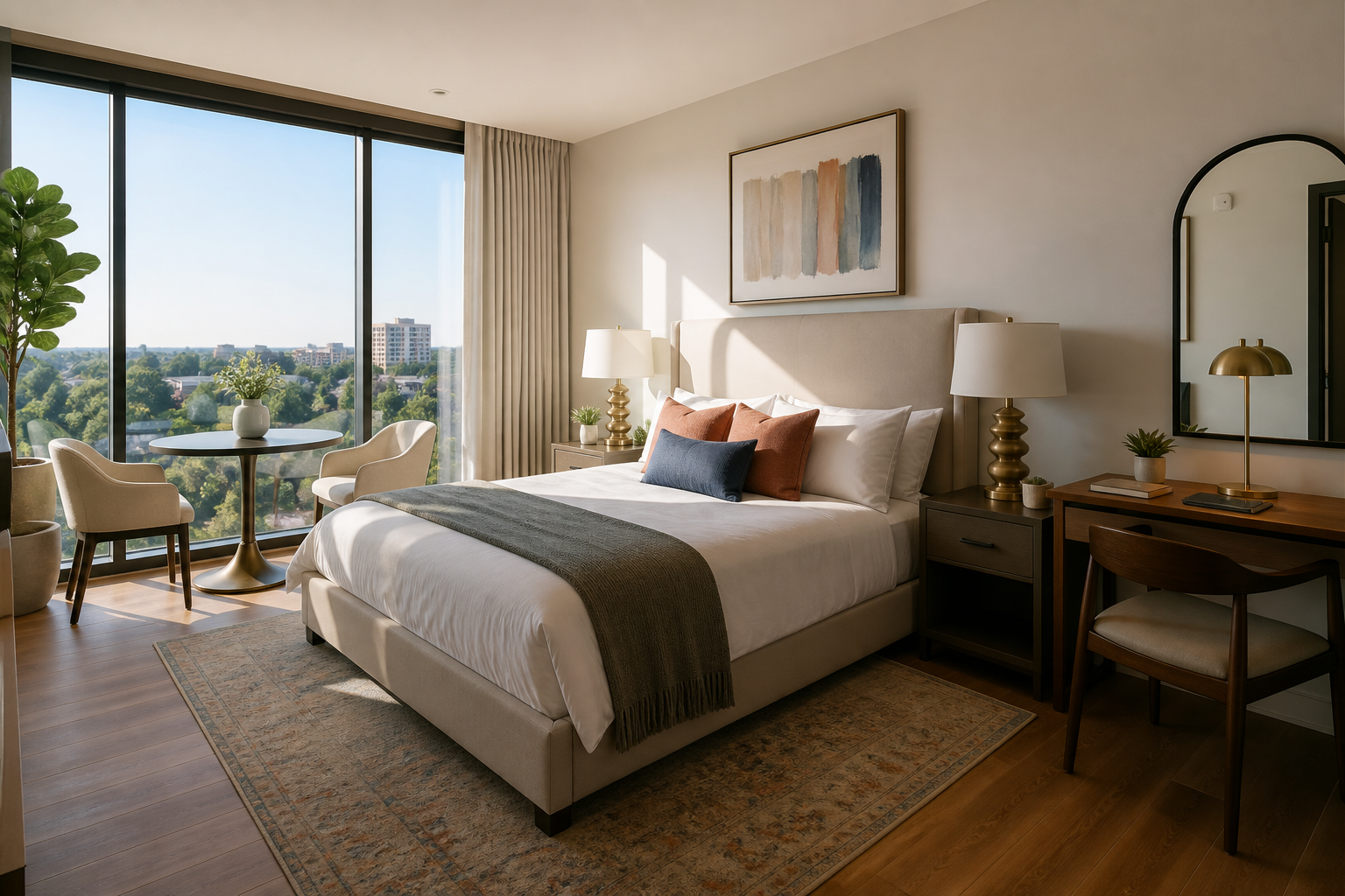 Illustrative furnished apartment bedroom for the Huntsville listing